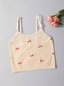 1 件青少年女孩休闲基本款吊带背心，简约时尚日常穿着 - 米色 - 查看 1