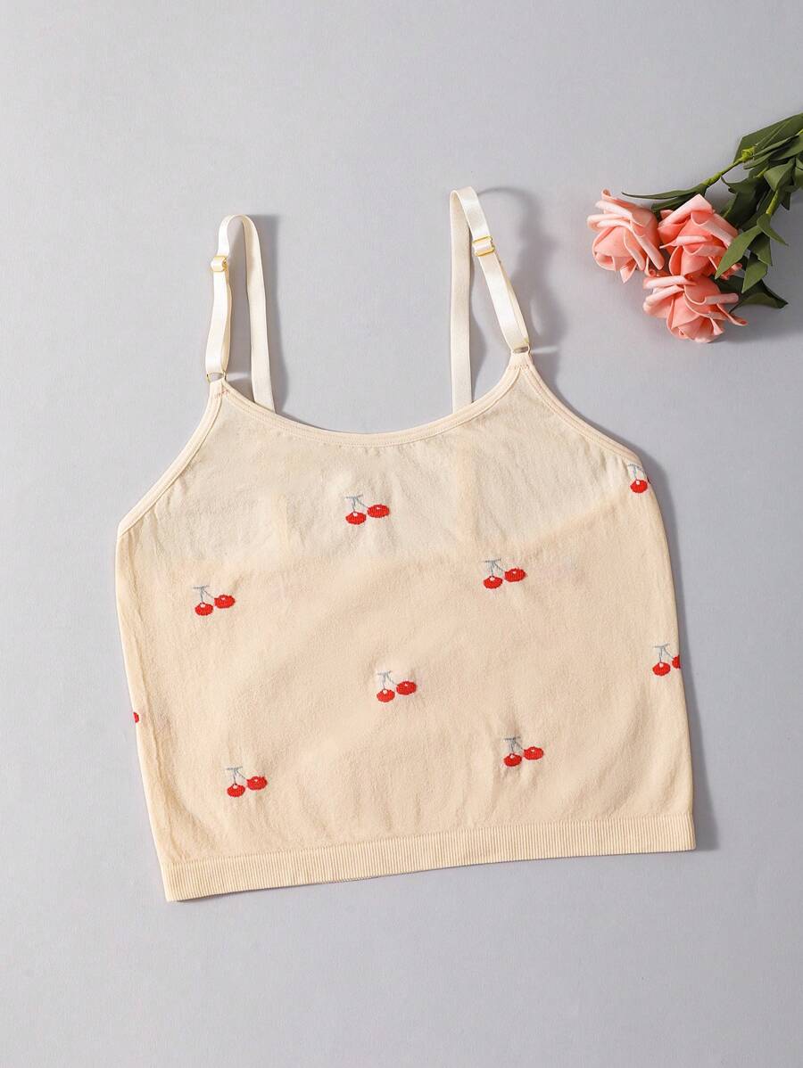 1 件青少年女孩休闲基本款吊带背心，简约时尚日常穿着 - 米色 - 查看 1