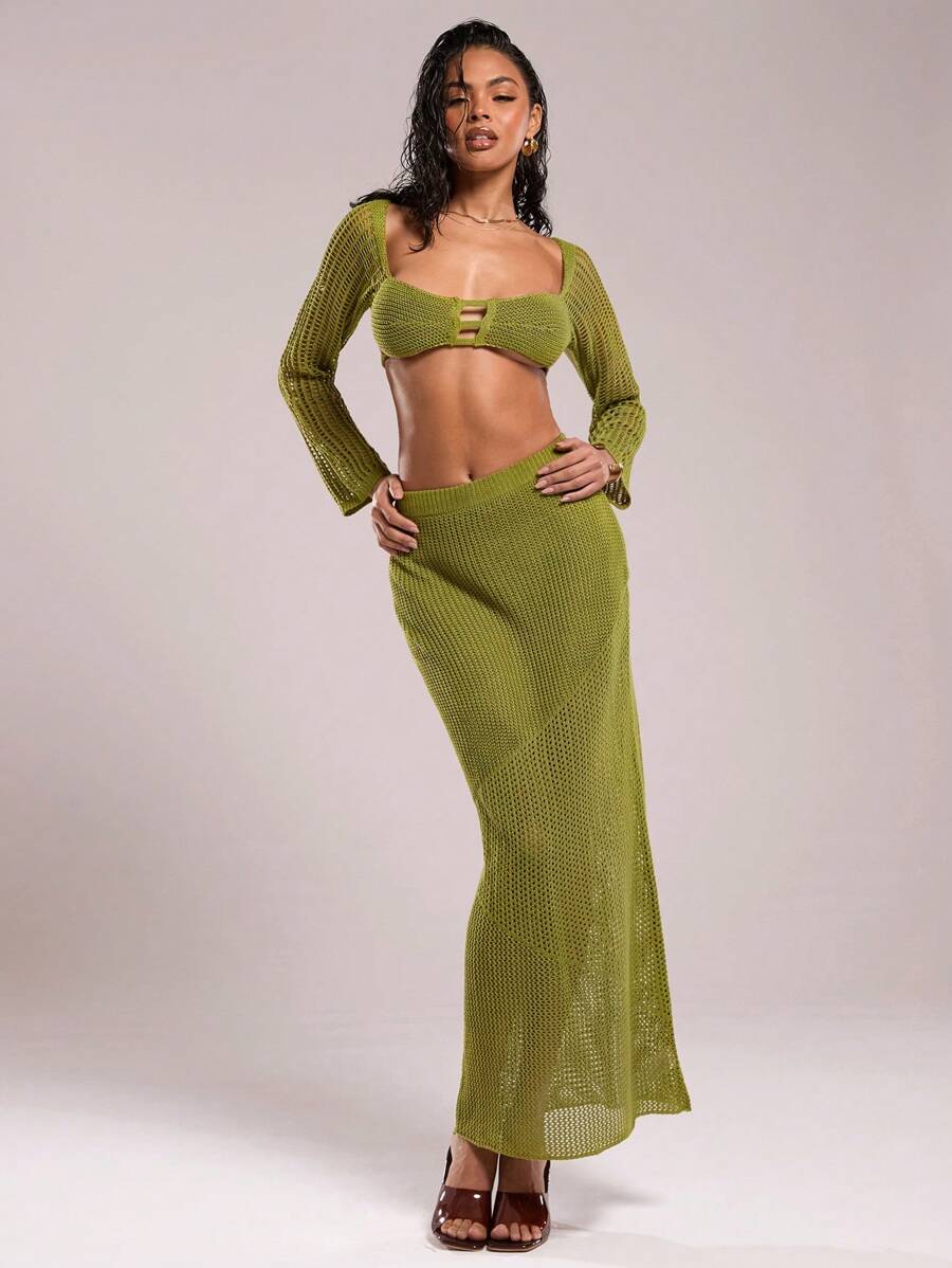 SHEIN BAE Women's Vacation Sexy Hollow Out Lace-Up Backless Super Short Knit Sweater Tops Summer Outfits For Women Summer Tops Vacation Outfits Woman Sweater Sweaters For Women Beach Outfits For Woman Crop Tops Women Western Wear Women Going Out Tops Women Going Out Tops Fashion Women Beach