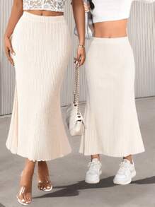 青春期女孩时尚罗纹鱼尾裙，家庭装妈妈和我（2 件单独出售）