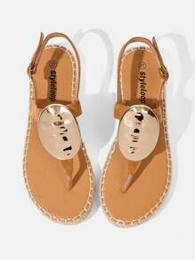 Styleloop Women's Comfortable Sandals, Bohemian Beach Flip-Flops With Rhinestone Buckles And Elastic Straps, Summer New Arrival - Brown - View 3