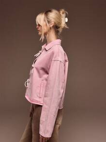 MUSERA Boxy Fit Collared Tie Bow Detail Long Sleeve Washed Denim Jacket Spring Street Style Cute Spring 90's
