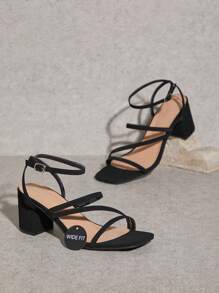 SHUZIA 女士宽版舒适基本款高跟凉鞋 - 黑色 - 查看 4