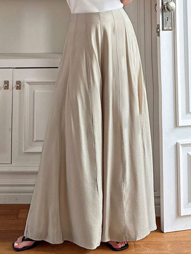 Women's Solid Colored Loose Wide Leg Pants, Elegant Culottes For Summer,Teacher Pants