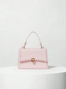 Bolso de mano elegante de unicolor, cartera con solapa de estilo retro para mujer, bolso bandolera de PU con asa superior para San Valentín