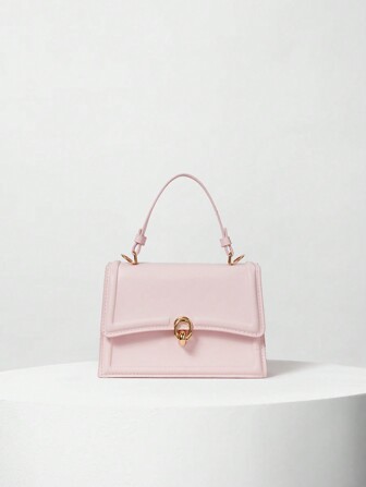 Elegant Solid Color Fashion Handbag, Retro Flap Purse For Women, PU Crossbody Shoulder Bag With Top Handle Valentines