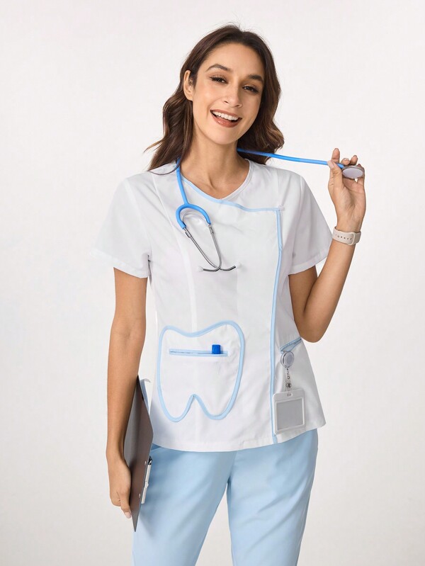 TaskEZ Set de scrubs pentru alăptare pentru femei - top cu mâneci scurte și uniformă pentru scrub pantaloni