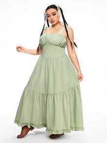 ROMWE Kawaii Women's Countryside Romantic Holiday Mid-Length Dress - Green - View 6