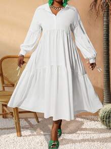 Slaydiva Plus Size Women Elegant A-Line Commuter Dress - White - View 1