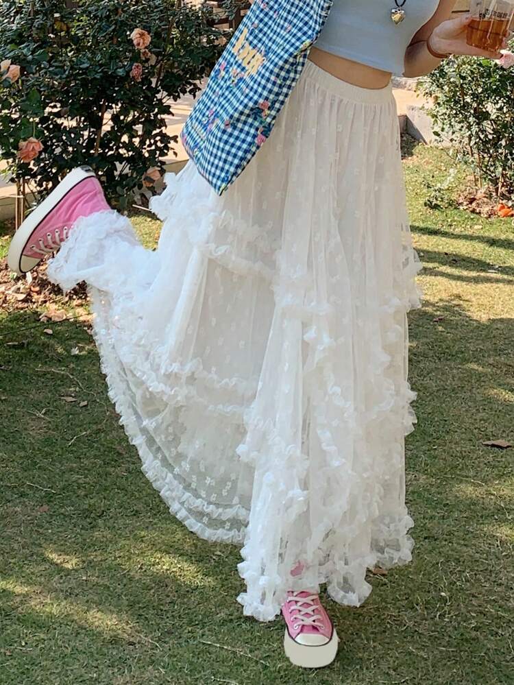 Women's Simple Fashion Casual Net Mesh A-Line Skirt For Daily Wear