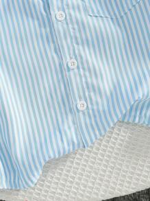Young Boy Short Sleeve Preppy Striped Relaxed Casual Shirt, Summer - Blue - View 6