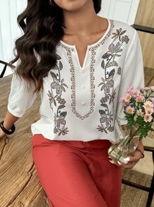 Weeklong 大码花卉印花缺口领度假休闲衬衫