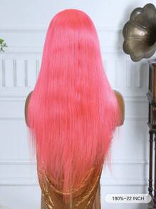 Hot Pink 13x4 Lace Front Human Hair Wigs For Women Transparent Lace Long Straight Remy Hair Daily Party Vacation All Day Wear 150% Density 22 Inches