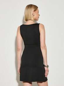 AiiRZ Mouwloze mini-jurk Klassiek Bodycon Drape Neck Feest Club Avondje uit Cocktailavond Getailleerd Boven de knie Zomer Lente Vormgevend Elegant
