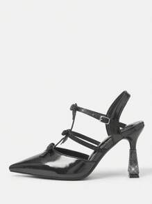 CUCCOO HITCHD Pointed Toe Stilettos Rhinestone Bow Detail Women High Heels Spring Break Easter Prom Heels - Black - View 4