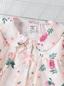 2pcs/Set Baby Girls Apricot Rabbit & Floral Print Ruffled Collar Long Sleeve Top And Pants, Casual Loungewear - Multicolor - View 6