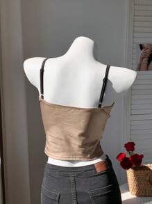 Comfortcana 女士性感蕾丝边褶饰吊带背心 - 香檳色 - 查看 2