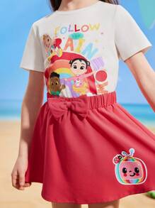 CoComelon X SHEIN 年轻女孩彩虹图案 T 恤和可爱裙子套装 - 彩色 - 查看 7