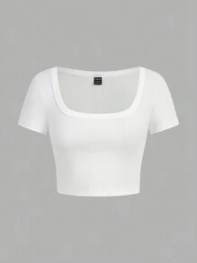 SHEIN EZwear 4 件套休闲简约图案圆领和方领修身短款短袖 T 恤女款，适合夏季 - 彩色 - 查看 14
