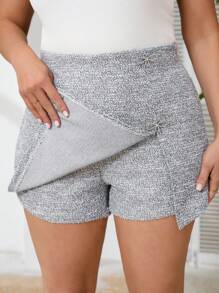 SHEIN Frenchy Plus Size Elegant Commuter Rhinestone Butterfly Decor Slit Skorts