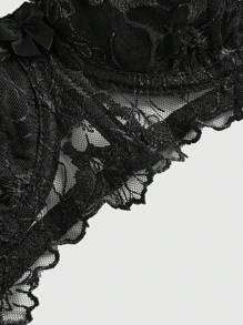 ROMWE Black Gothic Rose Bride Underwire Lace Embroidered Bralette & G-String Lingerie Set - Black - View 5