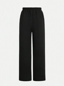 SHEIN Tween Girls' Casual Minimalist Asymmetrical Waist Loose Wide-Leg Sweatpant Set