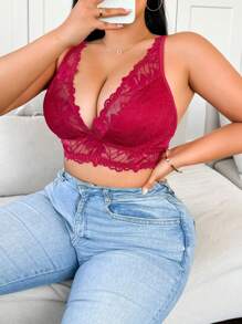 Plus Size Elegant Lace Patchwork Wireless Lingerie Bra