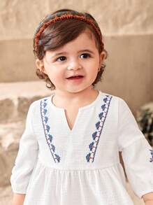 SHEIN Leap Crew Baby Girl Floral Print Sleeveless Summer Vacation Dress - White - View 3