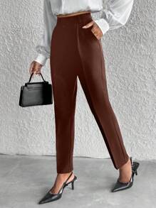 EURMUSE Petite Women's Solid Slant Pocket Suit Pants - Brown - View 4
