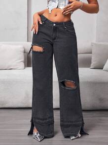 SHEIN SXY Damskie jeansy casualowe z przetarciami i rozcięciami