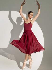 Dansine Ballet Tutus High Elasticity Super Flared Detachable Chest Pad Ladies Ballet Dance Skirt - Burgundy - View 5