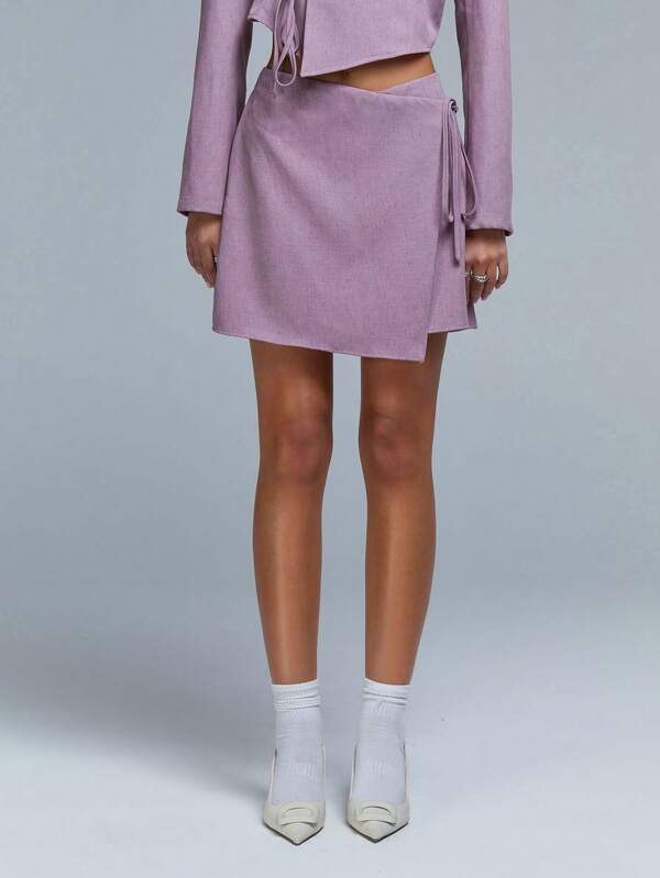 Athîral Falda de línea A con cintura con cordón y dobladillo asimétrico de unicolor para mujer