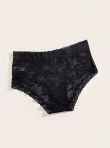 Plus Size Women's Fashionable Lace Patchwork Panties - Black - View 2