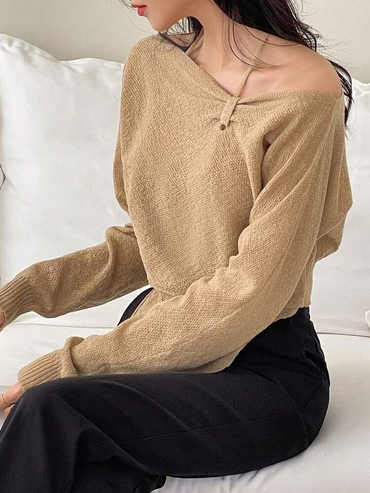 Women Casual Solid Color Long Sleeve Sweater, Minimalist & Fashion For Daily Wear Fall