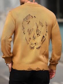 Manfinity Homme Men's Solid Color Crew Neck Long Sleeve Casual Pullover Sweater - Brown - View 2