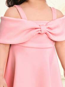 SHEIN Baby Girl Pink Off Shoulder Bowknot Decor Princess Dress, Suitable For Wedding, Party, Holiday, Birthday Gift, Spring/Summer - Pink - View 6