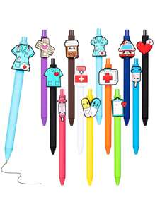 1/6/12pcs Random Style Cartoon Nurse Creative Simple Press Neutral Pen Black Pen Macaron Ballpoint Pen - Multicolor - View 4