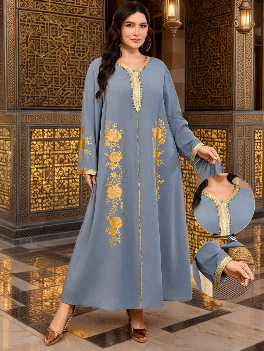 Al Najma 大码女式花饰拼布长袖连衣裙