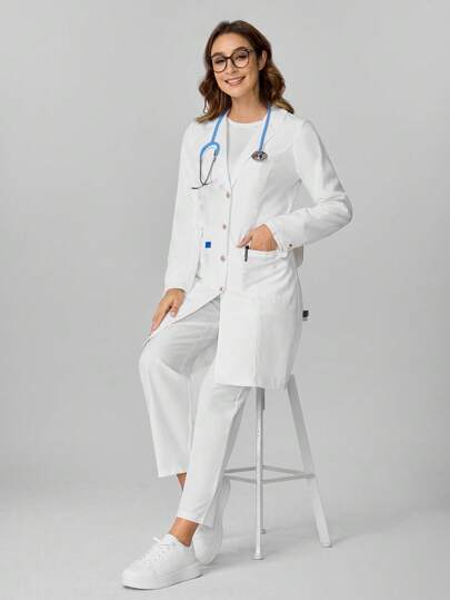 TaskEZ Conjunto de uniforme de enfermera de unicolor con manga larga y pantalón largo