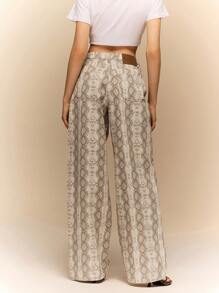 Poéselle 动物印花高腰直筒牛仔裤，休闲蛇纹长款，复古低腰喇叭休闲裤，嬉皮士卡其裤，女士宽松裤 - 彩色 - 查看 2