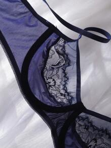 Charlaine صدرية بحمالات دانتيل رومانسية فرنسية بتغطية كاملة وسلك داخلي - أزرق بحري - مشاهدة 5