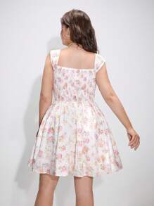SHEIN MOD Váy xòe viền nhún eo in hoa cỡ lớn phía trước - Nhiều màu - Xem 2
