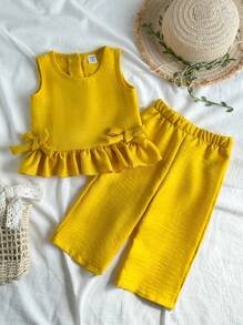 Vintaside Kids 2 件装女婴休闲可爱蝴蝶结无袖上衣和裤子套装