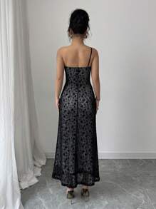Chiquease Robe élégante slim fit sans manches à fleurs floquées pour femme