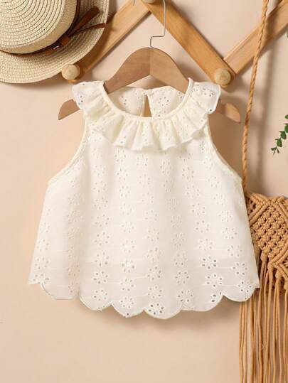 Sparklyn 年轻女孩休闲田园风刺绣荷叶边吊带背心上衣，适合户外活动和日常穿着