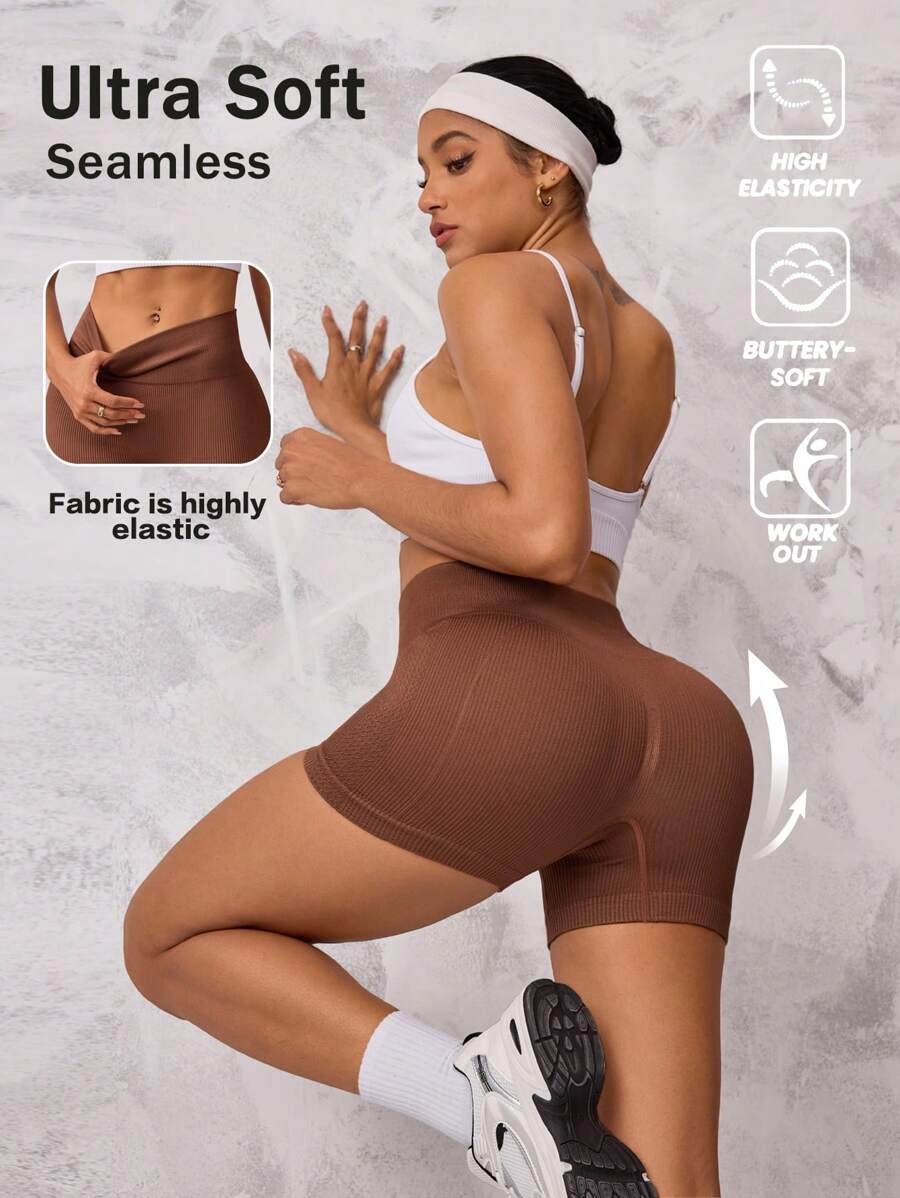 Easithlete 无缝针织罗纹纯色日常健身运动短裤骑行短裤