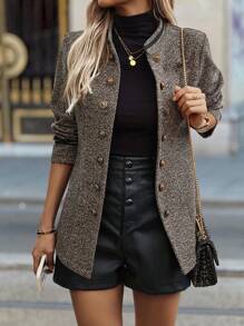 SHEIN LUNE 女式簡約日常通勤長袖外套 - 咖啡棕 - 查看 4