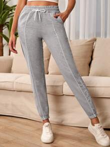 EURMUSE Drawstring Waist Slant Pocket Sweatpants - Grey - View 1