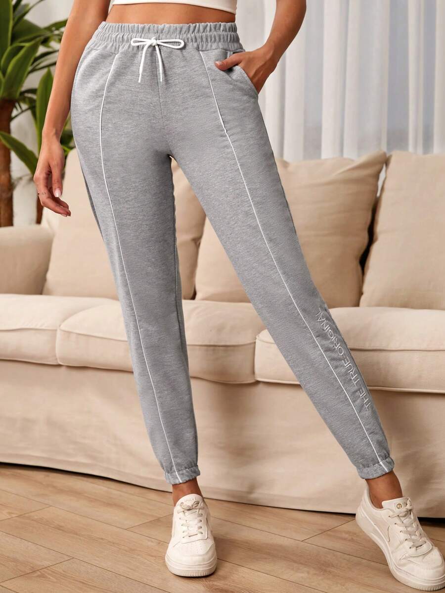 EURMUSE Drawstring Waist Slant Pocket Sweatpants - Grey - View 1