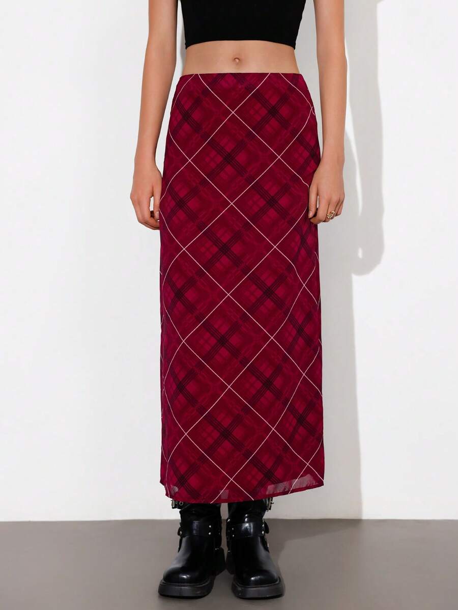 Aveloria GENKIRA Punk Romantic Y2K Rock Printed Plaid Random Chiffon A-Line Skirt, Versatile For Women Fall Cloth For Women - Multicolor - View 1